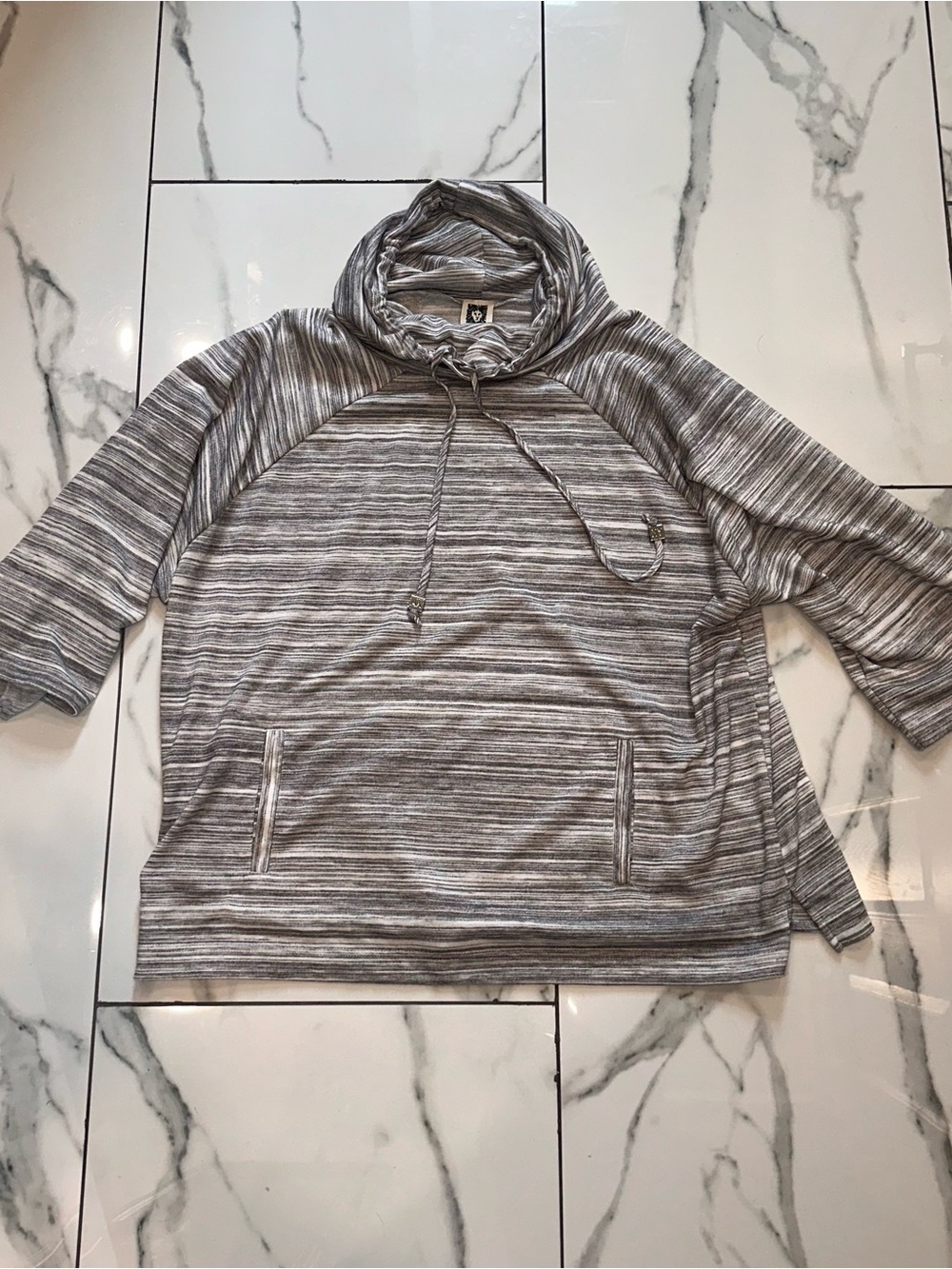 Anne Klein Gray Striped Men's Pullover Hoodie